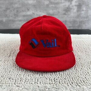 Vintage Vail Corduroy Snapback Trucker Hat OSFA Embroidered Cap Colorado Red